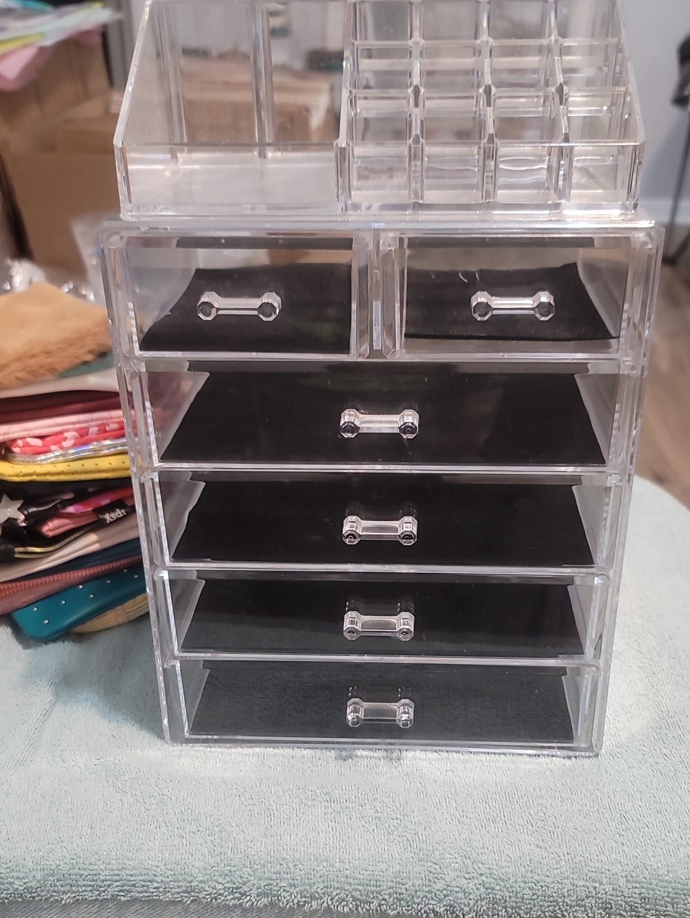 Clear Acrylic Cosmetic and Jewelry Organizer with Black Liners